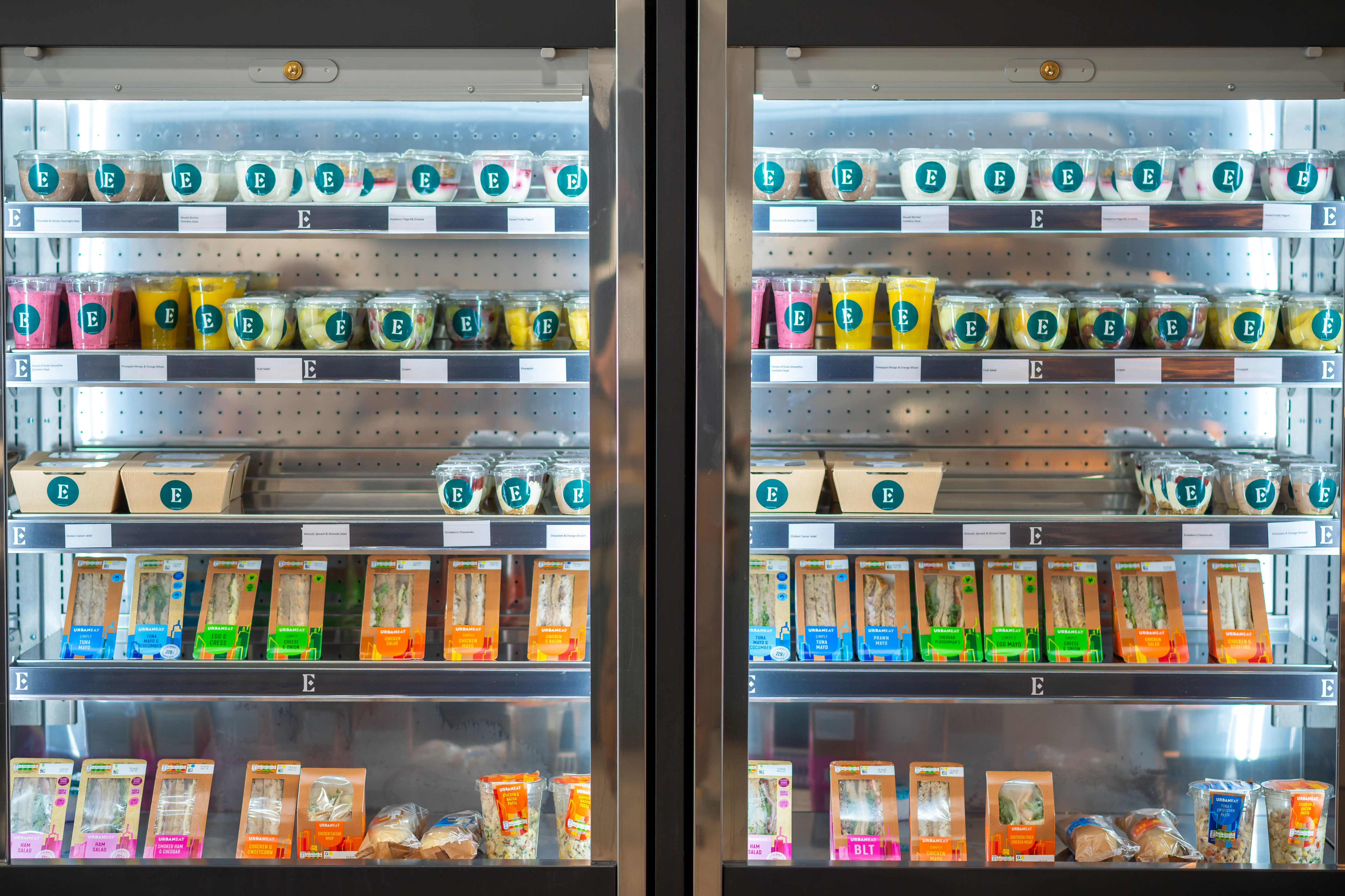 a chiller stocked with foods and drinks for vending solutions